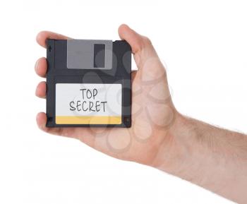 Floppy disk, data storage support, isolated on white - Top secret