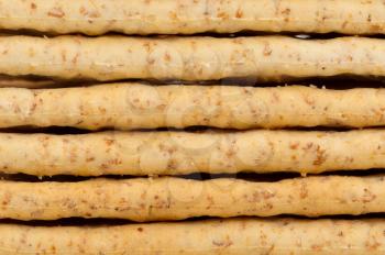 Close-up of a stack of small crackers