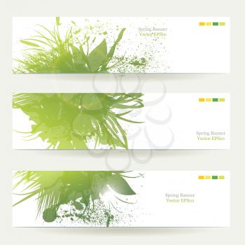 set of three banners, abstract headers with green blots 