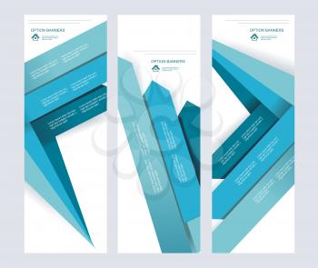 Set of abstract vector paper banners with blue arrows. 