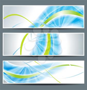 set of three banners, abstract headers with blue lines