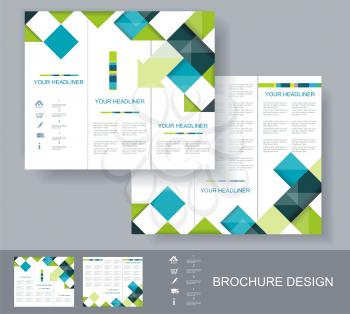 Vector brochure template design with blue, green and grey elements. EPS 10 