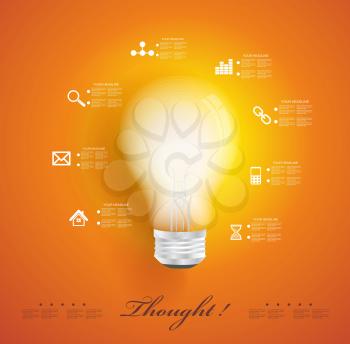 Creative light bulb with application icons. Modern infographic template. Business software. Social media concept.