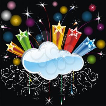 Abstract Cloud Background with stars and firework