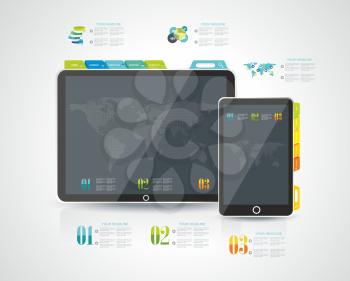 Website design template elements: Tablet PC with Smart phone and icons set 