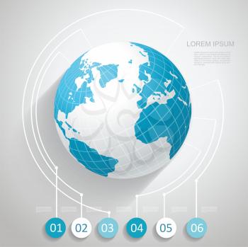 World globe with number stickers, Business software and social media networking service concept
