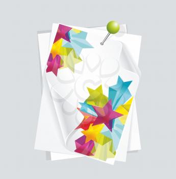 Abstract Colorful Background with white paper 3d glass stars. Vector. 
