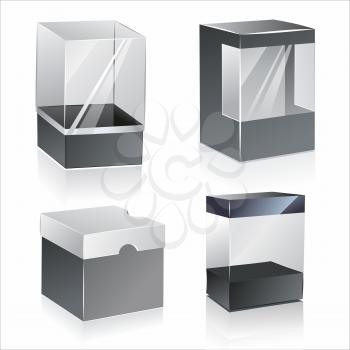  boxes with transparent plastic window. isolated over white background 