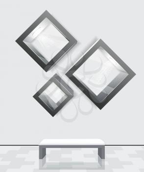 3d isolated Empty shelves for exhibit. Vector illustration. 