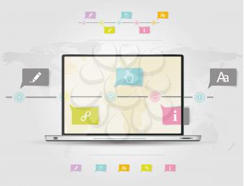 Infographic design template with laptop. Timeline infographics, elements and icons. Vector 