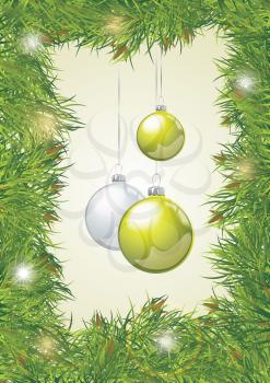 Elegant christmas background with baubles and ribbon