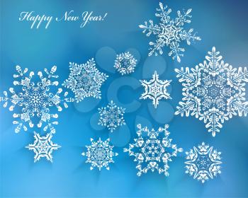 Vector Illustration of a Blue Winter Background with Snowflakes 