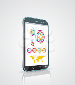 Touch screen smartphone with modern infographic with in the middle. 