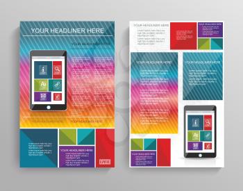 Vector brochure template design with Smart Phone and Media Application Icons. 