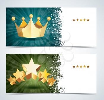 Voucher premium template with gold crown and gold stars.