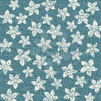Natural clean denim texture, blue jeans background with flowers