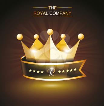 Golden crown design with banner for text, vector illustration