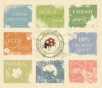 BIO, ECO, ORGANIC Labels Collection. Natural product sign set, vintage design.