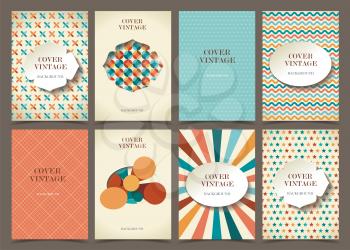 Vector set of brochures in vintage style.Collection of covers, posters, flyers,  banners with  hand drawn textures and retro pattern design.
