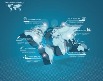 3d vector Light World map with pointer marks - communication concept and infographics design template