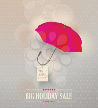 Sale poster with classic elegant opened red umbrella.