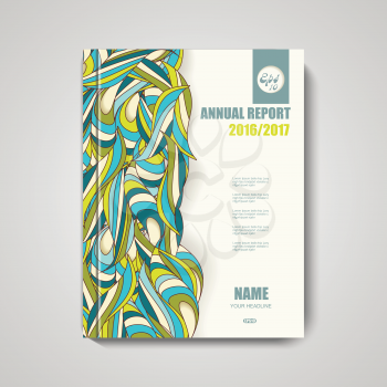 Brochure design with hand drawn doodle pattern. Ornamental curl vector sketchy background. Can use for covers, posters, flyers, banners.