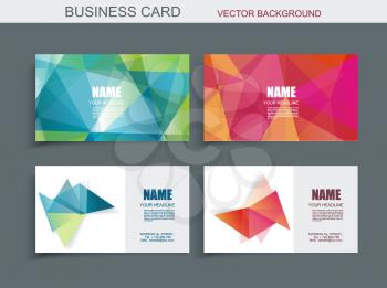 Modern business card template with faceted 3d crystal colorful shapes.