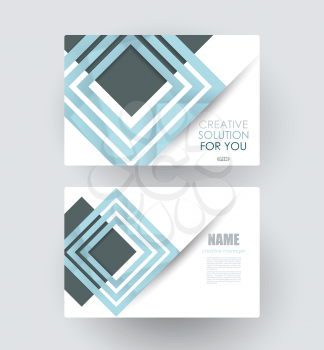 Vector business card template design with cubes and translucent folds elements.