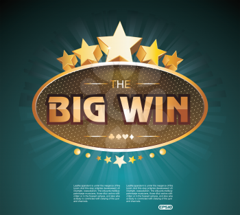 Big Win gold sign for online casino, poker, roulette, slot machines, card games. Vector design template.