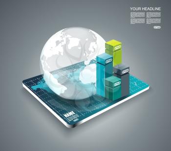3d business abstract background - glass globe on smart panel - vector illustration