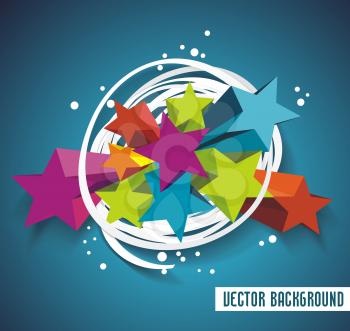 Abstract background with stars and ribbon. 3D Vector Design.