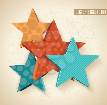 Vintage colorful 3D stars pattern. Vector background.