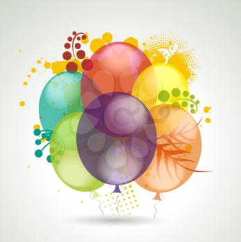 3d Vector Realistic Balloons Flying with Plants for Party and Celebrations.
