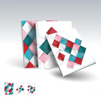 Vector design of business brochure, magazine, flyer template with geometric rhombus background.