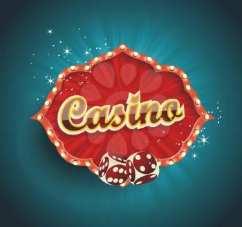 Red sign CASINO for online casino, poker, roulette, slot machines, card games. Vector design template.