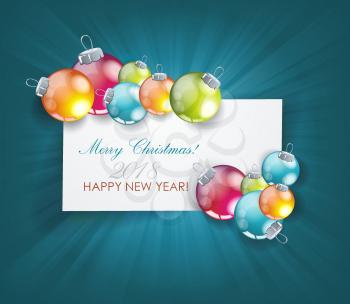 Christmas balls with clean white banner for your congratulations.