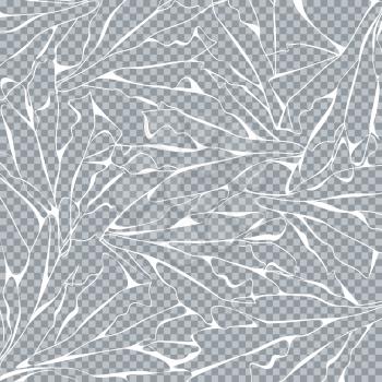 White web pattern on transparent. Can be used as cracked surface of the ice,  weaving of yarns, cobweb background, frosty pattern on the window. Vector illustration.