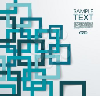 3D Square geometric background from blue paper frames, vector texture pattern with shadow.