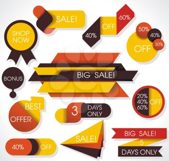 Big Sale labels and banners, paper discounts with origami elements.