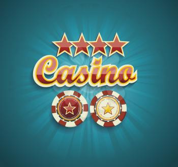 Red sign CASINO for online casino, poker, roulette, slot machines, card games. Vector design template.