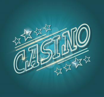 Neon sign, luminous word CASINO on dark background, vector.