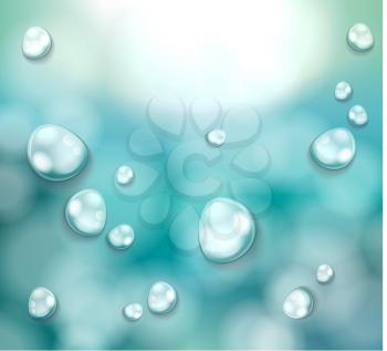 Transparent water drops background, vector illustration.