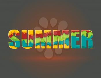 The word SUMMER from ripped paper layers, vector.