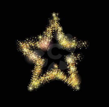 Vector luxury gold star with light dots. 