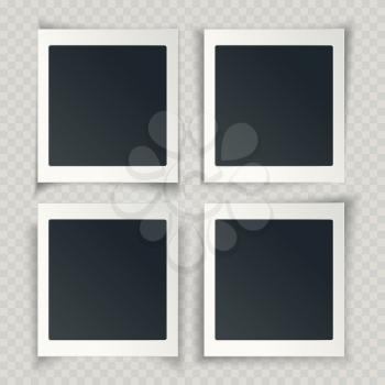 Blank photo frames with different shadows on the grunge transparent background, vector.