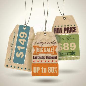 Set of sale labels, paper tags, vintage design.
