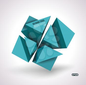 Abstract vector illustration of blue 3d cubes structure, over white background.