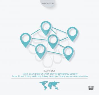 Linking entities. Networking, social media, SNS, internet communication abstract.  Global network connection. World map point and composition concept of global business. Vector Illustration.