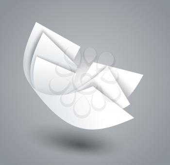 Flying paper pile, clean sheets chaos, vector illustration.