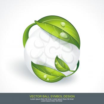 Abstract sphere icon with green leaves. Volume  design Eco sign.